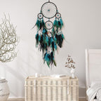 Blue and Black Dream Catcher with Crystal Tree of Life Large Dream Catchers Wall Decor Handmade Feather Dreamcatcher Wall Hanging Ornament for Bedroom Living Room Home Decor