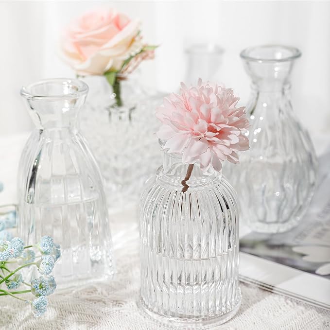 Glass Bud Vase Set of 32 Pcs, Small Glass Vases for Flowers, Clear Bud Vases in Bulk, Vintage Vases for Wedding Centerpieces, Wedding Decorations, Home Table Flower Decor