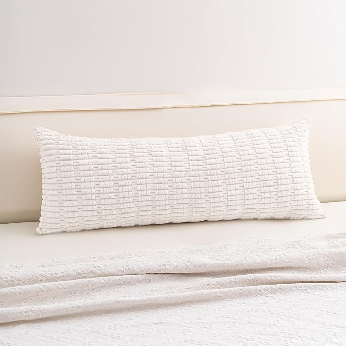 Aegero Corduroy Decorative Throw Pillow Covers 14x36 InchSoft Striped Pillow Covers Modern Farmhouse Home Decor for Sofa Living Room Couch Bed（White）