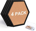 Cork Bulletin Board Hexagon Black, Small Framed Corkboard Tiles for Wall, Thick Decorative Display Boards for Home Office Decor, School Message Board with 16 Push Pin Wood Clips (4 Pack)