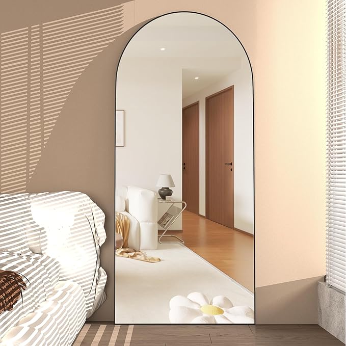 Full Length Mirror 71"x25" Arch Mirror Floor Mirror with Stand Wall Mirror Black Arched Full Body Mirror Standing Hanging or Leaning Against Wall Bedroom Mirrors for Entry, Living Room