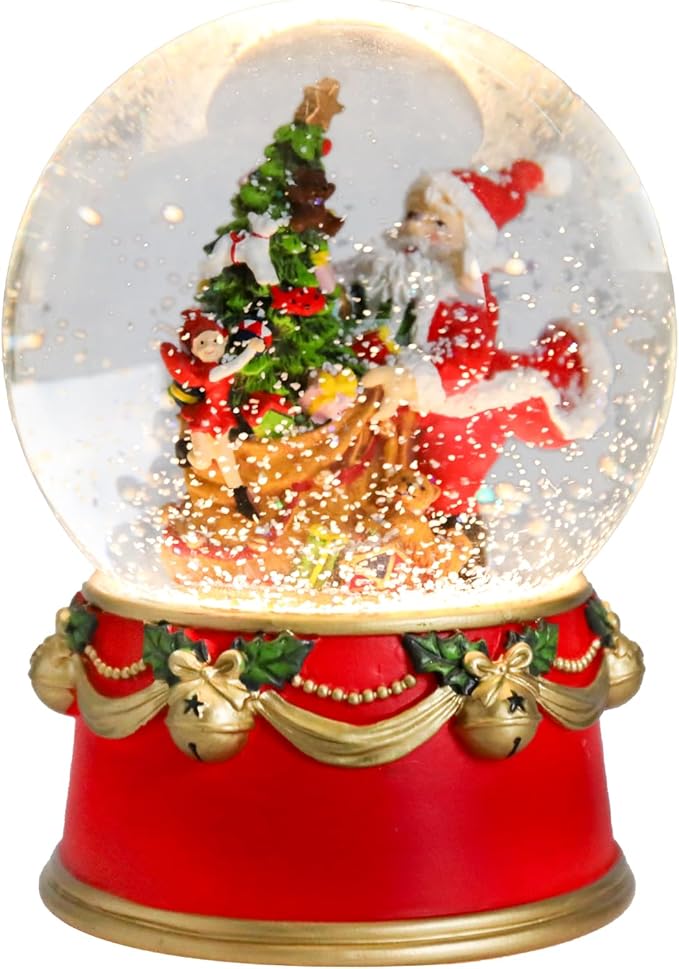 Christmas Snow Globe Musical Santa Claus with Presents Xmas Tree Red Water Snow Globes LED Light Change Music Box Home Christmas Decor for Kids Santa Snow Globes
