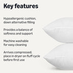 Amazon Basics Square Hypoallergenic Pillow Insert, Sofa Bed Couch Decorative Stuffer, 18", 2 Pack