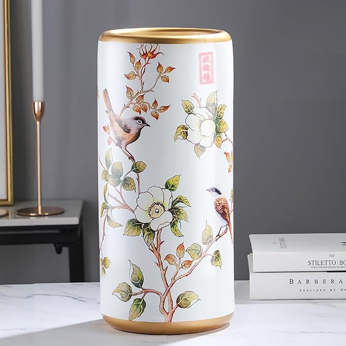 Ceramic Umbrella Stand Living Room Floor-Standing Freestanding Cane Chinese Umbrella Stand Multifunctional Painted Porcelain Vintage Ceramics Flower Vases for Home Office Entrance Indoor(C)