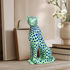 Quoowiit Statues for Home Decor, Modern Sculptures and Statues Decorations for Living Room, Bedroom, Table, Bookshelf, White Resin Leopard Art Decorative Sculpture with Black Polka Dots Design