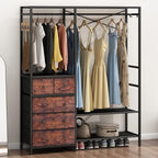 Auromie Heavy Duty Clothes Rack with 5 Drawers & 4 Storage Shelves, 70.9Hx59.1W Clothing Rack with 2 Hanging Rods, Wardrobe Closet Racks with 5 Hooks, Freestanding Garment Racks (Rustic Brown)