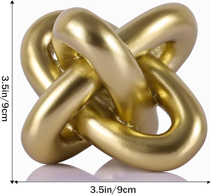 Golden Knot Statue, Three Knot Sculpture Home Decor Accents, Knot Sculptures and Statues for Rustic Coffee Table Living Room Dining Table Entryway Entrance Shelf Small Decorations and Accessories
