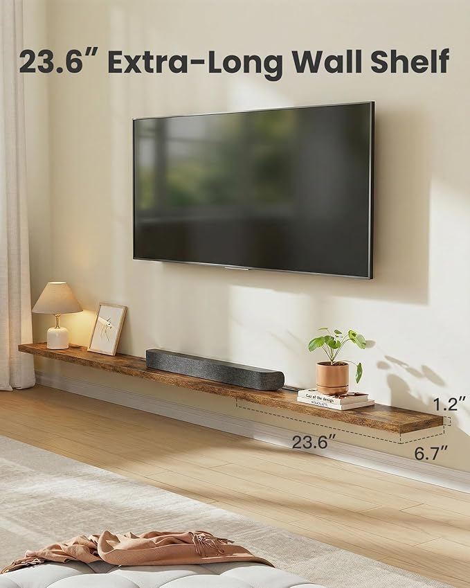 AMADA HOMEFURNISHING 23.6" L Floating Shelves, Wall Shelves Set of 3 for Bathroom/Living Room/Bedroom/Kitchen, Floating Shelves for Wall Decor with Invisible Brackets - AMFS44V, Rustic Brown