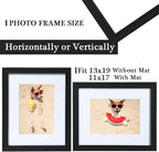 13x19 Picture Frame Black Wooden, Real Glass Display 11 x 17 Pictures with Mat or 13 x 19 Without Mat, 19 by 13 Poster Frames,Gallery Frame for Wall Mounting Display Home Décor Gifts