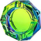 Kaforise Heavy K9 Crystal Ashtray for Cigarettes – Cool Color-Changing Glass Ash Tray for Outdoor Patio & Home Decor – Fancy Geometric Tabletop Accessories, Unique Luxury Gift for Men Smokers(03)