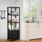Furnulem 4-Tier Corner Shelf, Bookshelf with 2 Storage Drawers, 57.28”Tall Narrow Bookcase, Standing Shelf Organizer Unit for Living Room, Bedroom, Metal Frame, Wood Display Shelf