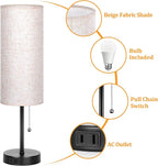 Dott Arts 18" Table Lamp for Bedroom, 3-Color Bedside Lamps with Pull Chain, Bedroom Table Lamps for Nightstand,AC Outlet Small Lamp for Living Room, Bulb Included Flax