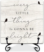 5" Rustic 3 Little Birds Wooden Sign - 'Every Little Thing is Gonna Be Alright' Inspirational Plaque with Metal Stand, Farmhouse Tabletop Decor for Home, Office, or Room, Gift for Friends & Family-A08