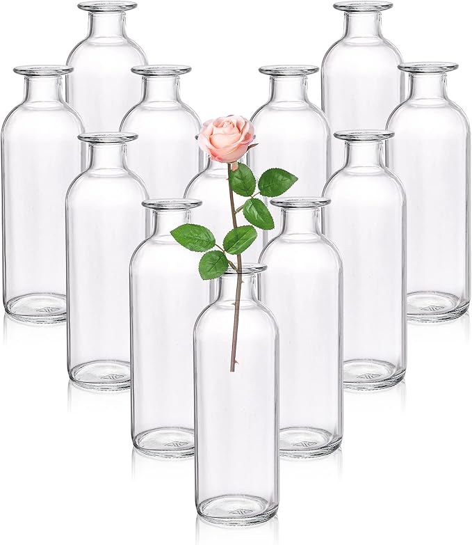 Peohud Set of 12 Glass Bud Vases, Clear Small Flower Vases, Decorative Glass Bottles Floral Vases for Home Decor, Wedding Reception, Party