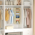 Lifewit 5 Tier Hanging Closet Organizer and Storage for Shelves, Foldable Clothes Shelf with 2 Sturdy Hooks, Sweater/Coat/Shoes Clothing Organization for Wardrobe, Dorm, Bedroom, Beige