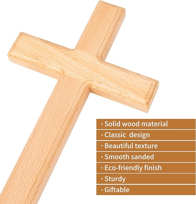 ARCHOBAN Wooden Crosses Wall Decor, 12 Inch Catholic Wall Cross Decorations for Home, Light Brown
