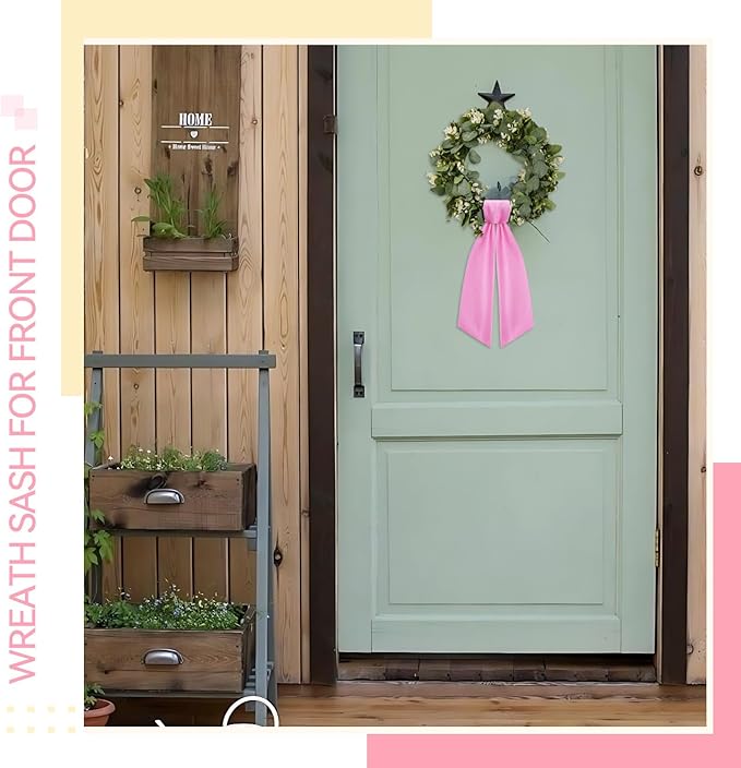 2 Pcs Pink Wreath Sash for Front Door Linen Wreath Ribbon Bow for Yard Porch Garland Home Decor