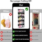 Over the Door Hat Organizer for Baseball Caps, Hold up to 60 Hats Rack Storage for Door/Closet/Wall, Clear Pockets Hanging Hat Holder for Baseball Caps with 10 Mesh Pockets, Black