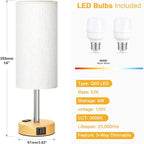 Touch Bedside Table Lamps Set - 3 Way Dimmable Bedroom Lamps Set of 2 with USB C & A Ports, Small Lamps for Nightstand with AC Outlet, Small Desk Lamp for Office, Dorm, Nursery - Dorm Room Essentials
