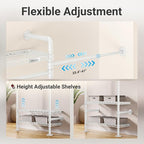 Timate S3X Expandable Wall Mounted Clothes Rack with 6 Adjustable Shelves & 4 Expandable Hanger Rods, Heavy Duty Industrial Pipe Clothing Rack for Hanging Clothes, Fits Spaces 5'11"- 8'10", White