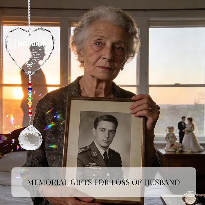 Sympathy Gifts for Loss of Loved One, Crystal Sun Catcher Rainbow Maker, Condolence Memorial for Loss of Mom Dad Dog (Husband-Type B)