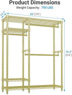 VIPEK V2 Heavy Duty Clothes Rack 4 Tiers Wire Shelving Garment Racks with 3 Hanging Rods Compact Freestanding Closet Metal Closet Rack, Max Load 700LBS, Gold