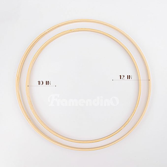 Framendino, 12 Pack Wooden Bamboo Ring Hoop Dream Catcher Rings Macrame Floral Hoops Craft for DIY Wedding Wreath Wall Hanging Decorations (10 In/12 in)
