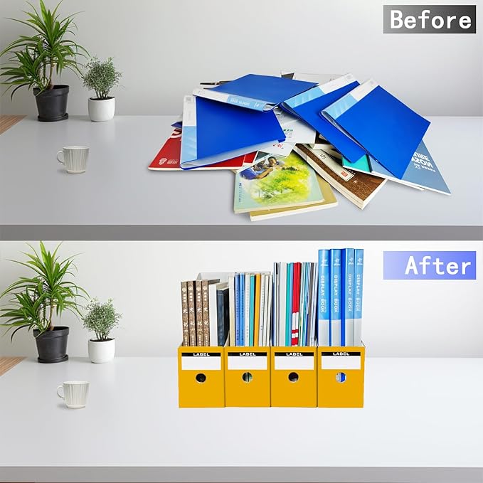 Limitliho Cardboard Magazine Holder (24 Pack), Sturdy Book Bins for Classroom, Vertical File Folder Organizer, 10.6'' 10.2'' 3.5'' Inch Magazine Rack (Yellow, 24 Pack)