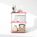 Furinno Turn-N-Tube Book Shelf, 3-Tier Bookshelf, Bookcase with Multipurpose Compact Display Rack, 11.6 x 23.6 x 29.6, for Living Room, Bedroom, Home Office, Pink/White