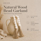 OMISHE Extra Large Wood Bead Garland White with 1.6" Diameter Wooden Beads and Tassels, 41" Long Rustic Farmhouse Country Decorative Beads for Home Tiered Tray Decor, White