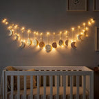 Boho Moon Phase Wall Hanging, Gold Hammered Metal LED Celestial Garland for Bedroom Witchy Home Christmas Decor