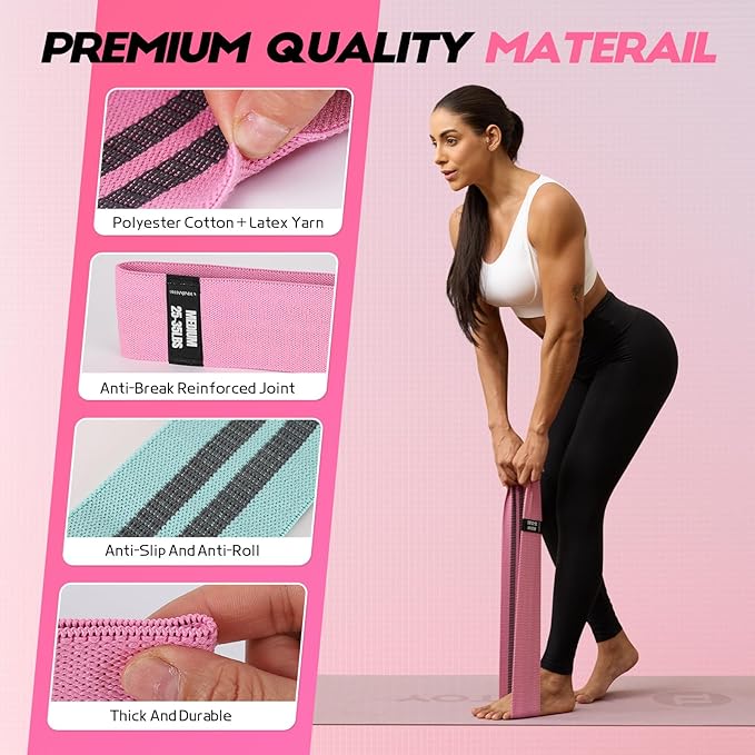 Resistance Bands for Working Out with Guide, 4 Workout Bands for Women & Men, Fabric Exercise Bands for Legs, Hip, Glute, Butt, Booty Bands Set for Yoga, Pilates, Strength