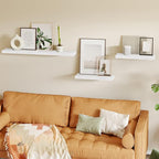 Fixwal White Shelves for Wall, 15.7in Rustic Wood Finish Floating Wall Shelves Set of 4, Shelves for Wall Decor, with Invisible Brackets for Bathroom, Living Room,Bedroom and Kitchen