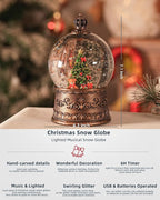 Snow Globe Christmas, Lighted Christmas Snow Globes with Timer, Swirling Musical Glittering Snowglobe Lantern for Decorations(Bear Gifts)