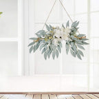 Artificial Hydrangea Swag,Handmade Floral Swag Garland Wall Decor with White Hydrangea Flowers and Willow Leaves Decorative Log Branch Hanging Hoop for Wall Window Bohemian,11.8