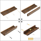 HOOBRO Floating Shelves, Wall Shelf Set of 3, 47.2 Inches Hanging Shelf with Raised Edge and Invisible Brackets, for Bathroom, Bedroom, Kitchen, Office, Living Room Decor, Rustic Brown BF92BJ01