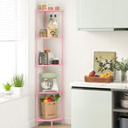 Yoobure Corner Shelf Stand, 5-Tier Bookshelf, 65" Tall Shelves for Bedroom, Living Room, Narrow Display Bookcase, Pink with Display Shelves for Office