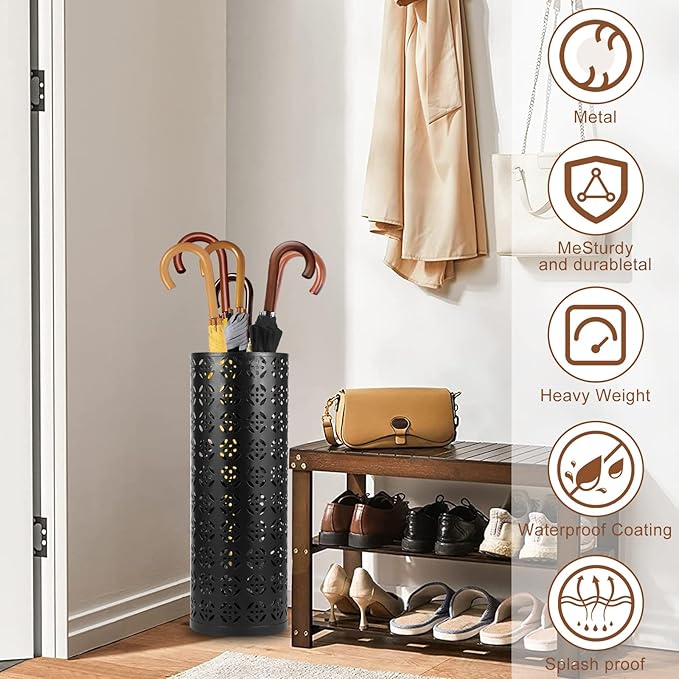 Metal Umbrella Holder - Round Stand Rack Storage Organizer for Home Office Hotel Entryway (5.9x16.5" Black)
