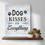 Funny Farmhouse Dog Canvas Wall Art Decor Dog Kisses Fix Everything Rustic Sign Painting Plaque Vintage Animal Pictures Print Home Decoration (8 X 10 Inches, Framed)