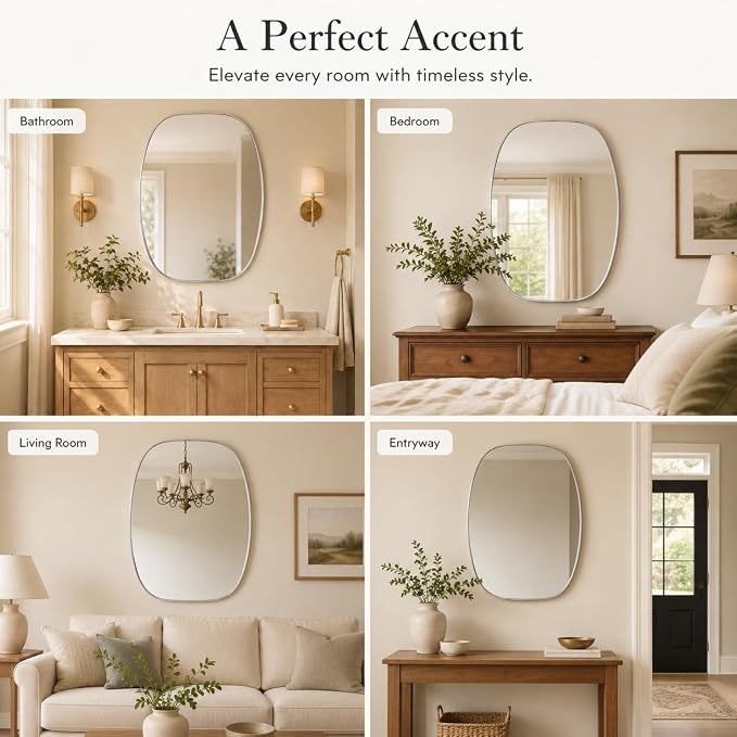 USHOWER Silver Oval Arch Bathroom Mirrors for Over Sink, 30x40 Inch Bathroom Vanity Mirror for Bathroom, Bedroom, Vanity, Entryway, Aluminium Frame, Anti-Rust, Modern Wall Decor