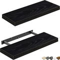 QEEIG Floating Shelves for Wall Bathroom Shelf Bedroom Kitchen Living Room Farmhouse Small Book Shelf 16 inch Set of 2, Black (015-B2)