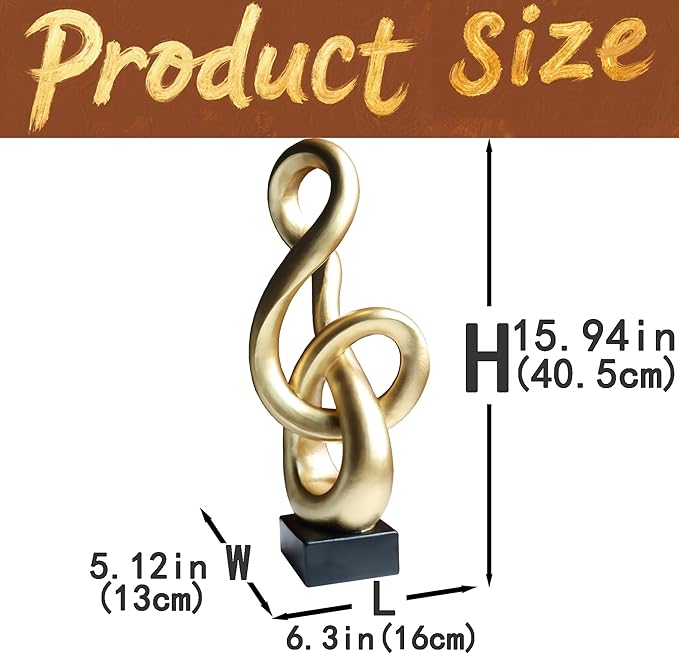 16" Modern Abstract Ribbon Decorative Sculpture, Knot Sculptures,Home Decor,Coffee Table Statues,Dining Living Room Desk Decor,Musical Note,Golden