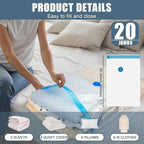 20 Jumbo Vacuum Storage Bags with Electric Pump, Vacuum Seal Bags for Clothing Space Saver Compression Storage Bag Large for Clothing Travel Comforters Blankets Pillows Bedding Duvets Clothes