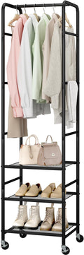 Small Clothes Rack with 3 Shelves, 72 Inches Tall Coat Garment Rack with Wheels, Display Clothing Racks for Hanging Clothes for Entryway, Hallway, Bedroom, Office, Living Room, Black