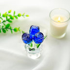 Blue Crystal Rose Flower Figurine for Wife Girlfriend Rose Collectible Figurines for Valentine's Day(3.2 * 2inch)