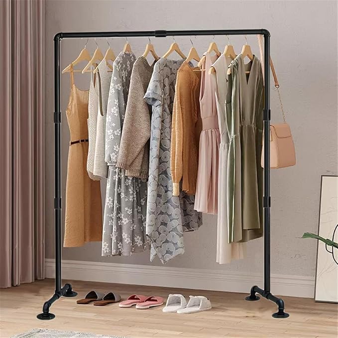 Black Iron Garment Rack,Industrial Pipe Clothing Rack,Vintage Commercial Grade Clothing Hanging Organizer for Garment Storage Display