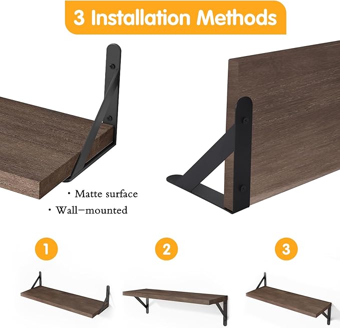 YGEOMER Floating Shelves for Wall, Different Sizes Walnut Wall Shelves for Living Room, Bathroom, Bedroom, Kitchen, Home Decor (Set of 4)