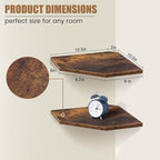 Fun Memories Corner Shelf Wall Mount, Floating Corner Shelves, Set of 2 Corner Wall Shelf Organizer, Rustic Wood Wall Storage Display Shelves for Living Room Bedroom Bathroom Kitchen, Rustic Brown | Organizer