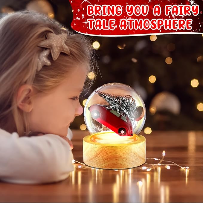 Irenare 12 Pcs 3.9 Inch DIY Snow Globe Kit, 6 Make Your Own Snow Globe Craft with 6 LED Light Wooden Base Clear Plastic Dome for Winter Decor Keepsake Gift Plant Terrarium Display(Wood Base)