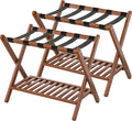 Luggage Racks Set Of 2 Suitcase Stand Foldable With Storage Shelf For Guest Room Hotel Essentials Solid Bamboo Heavy-Duty Item Holder Chestnut Brown